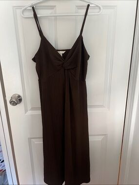H&M Dark Brown Twist-Front Spaghetti Strap Midi Dress